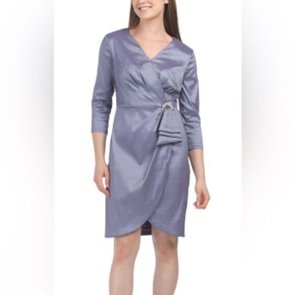 NWT Alex Evenings Lavender Satin Sheath Mini Dress - Picture 1 of 7